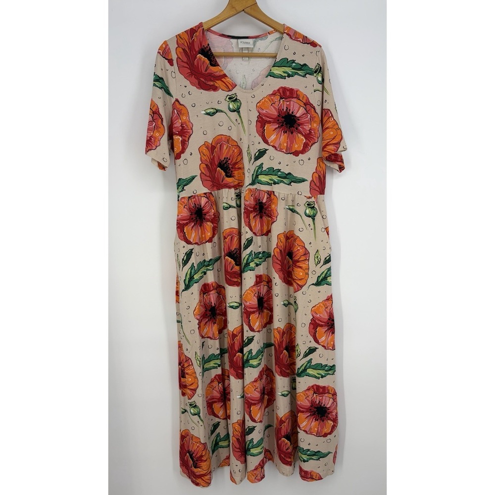 Ulla Popken Pure Maxi Dress Stretchy Poppies Cottage 16/18 Pockets Floral Soft